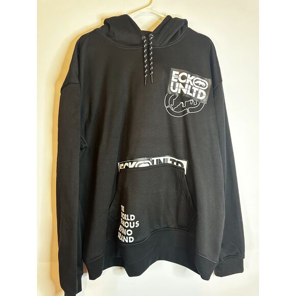 Ecko Unltd Hoodie 2XL Black Graphic Logo Streetwear Y2K Inspired Pullover - Picture 1 of 8